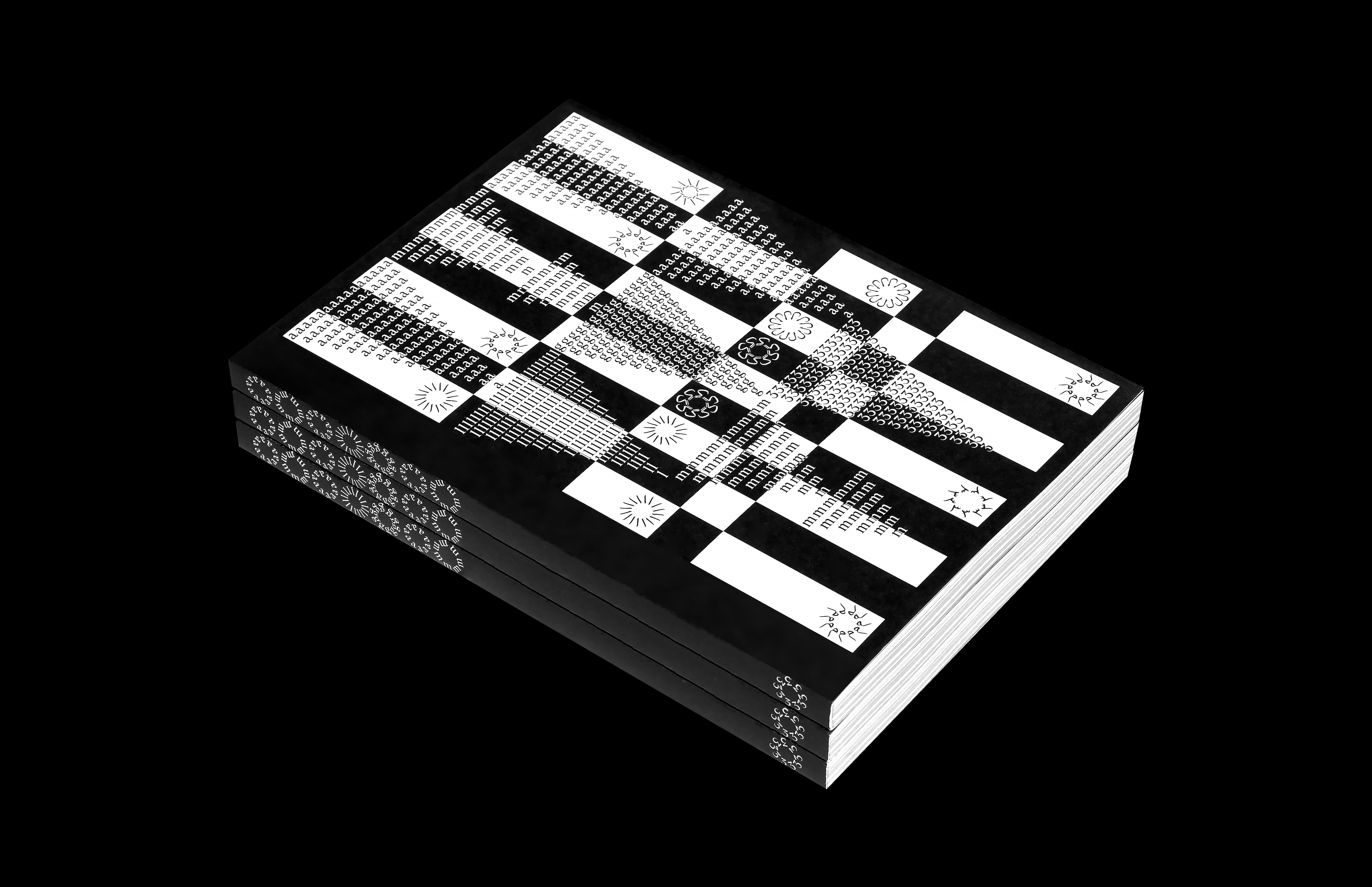 intricately designed book cover in black and white