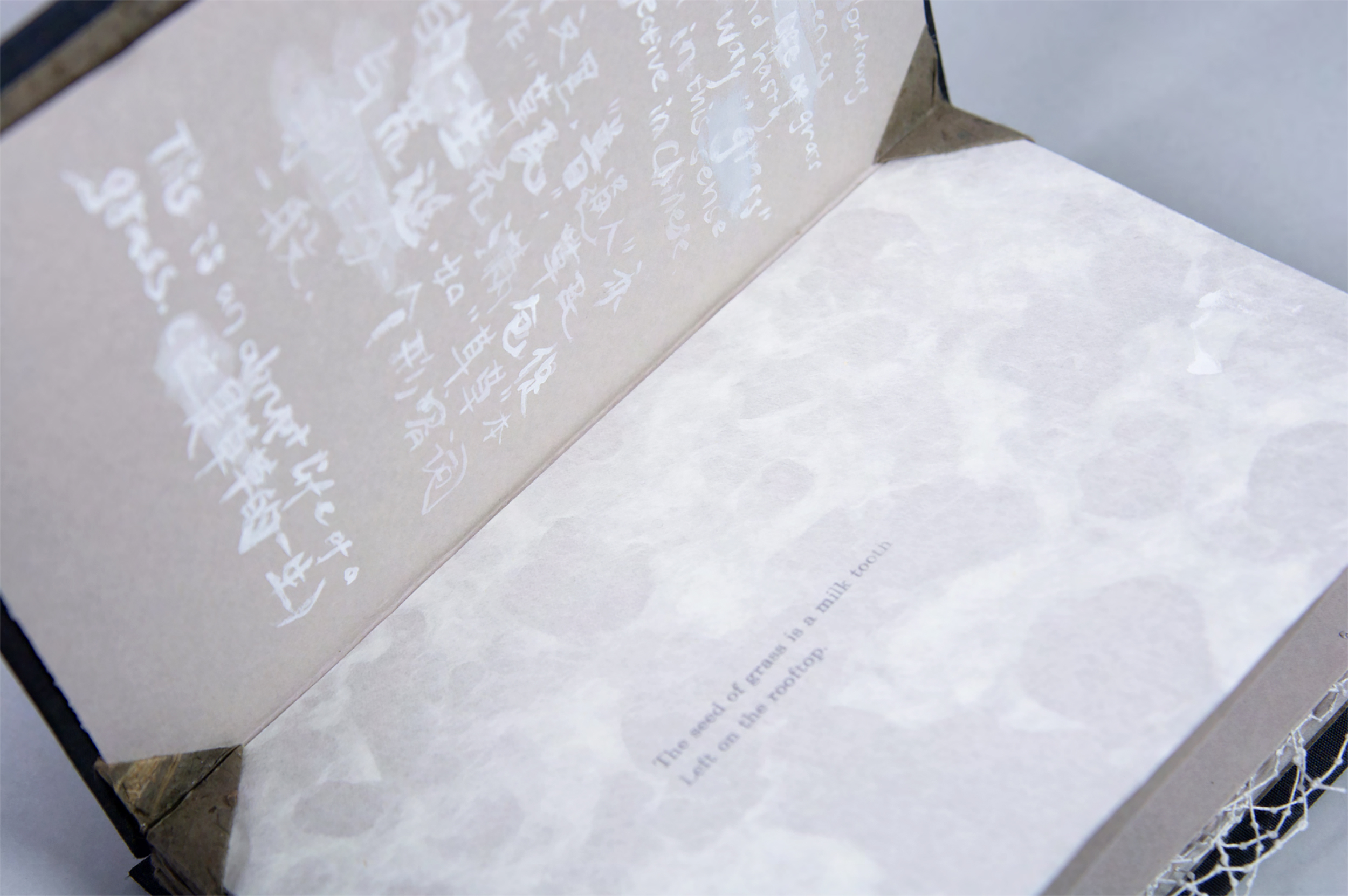 Chinese and English writing on embossed pages