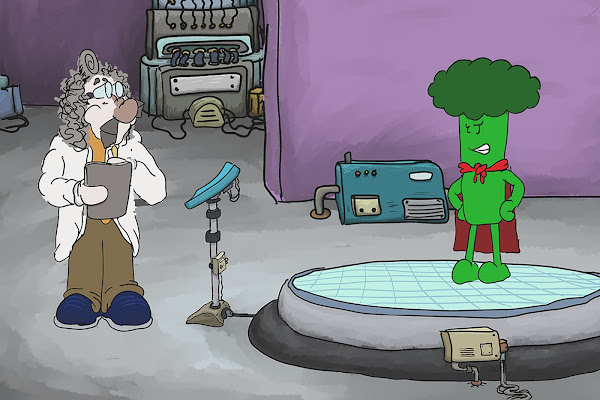 Still from Scott Wiggins 19 FAV's animation Dr. Fondü and the Broccoli Man