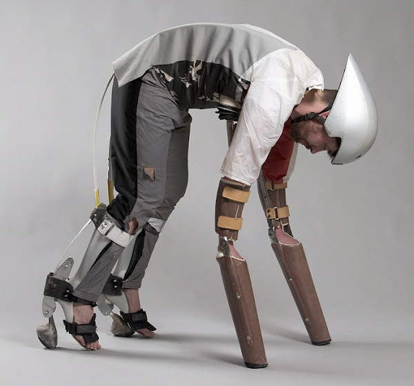 Industrial Design faculty member Thomas Thwaites' Goatman, a prosthetic exoskeleton and rumen to be worn to experience life as a goat
