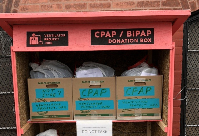 Donation box to collect sleep apnea machines, built by Liam Van Vleet 10 ID