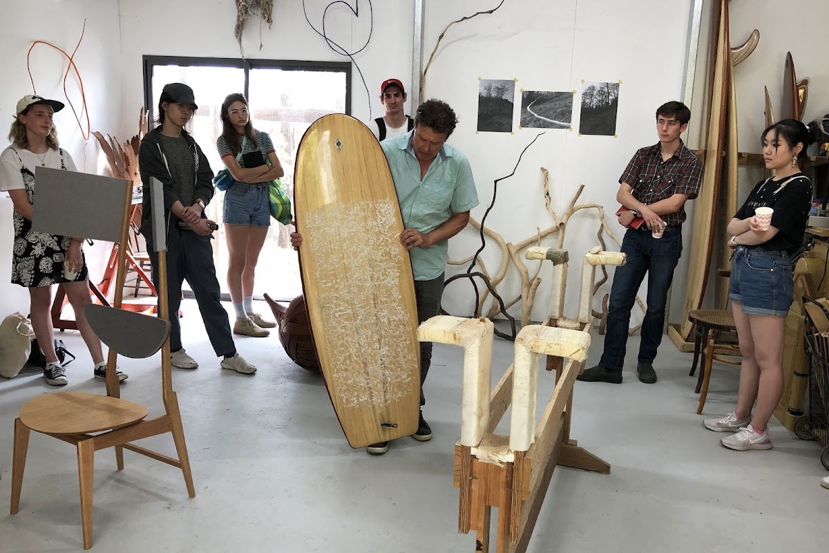 Furniture maker and surfer Peter Walker teaching students
