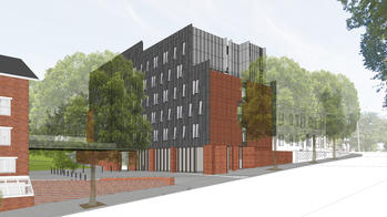 Campus Master Plan architectural illustration of dormitory building