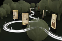 futuristic illustration of a road winding through trees
