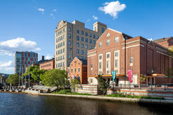 RISD Auditorium and waterfront on a sunny day
