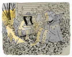 illustration showing two people working in an October garden