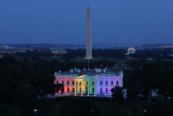The White House in rainbow floodlights to celebrate the legalization of same-sex marriage.