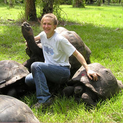 Rachel Berwick with giant tortoises