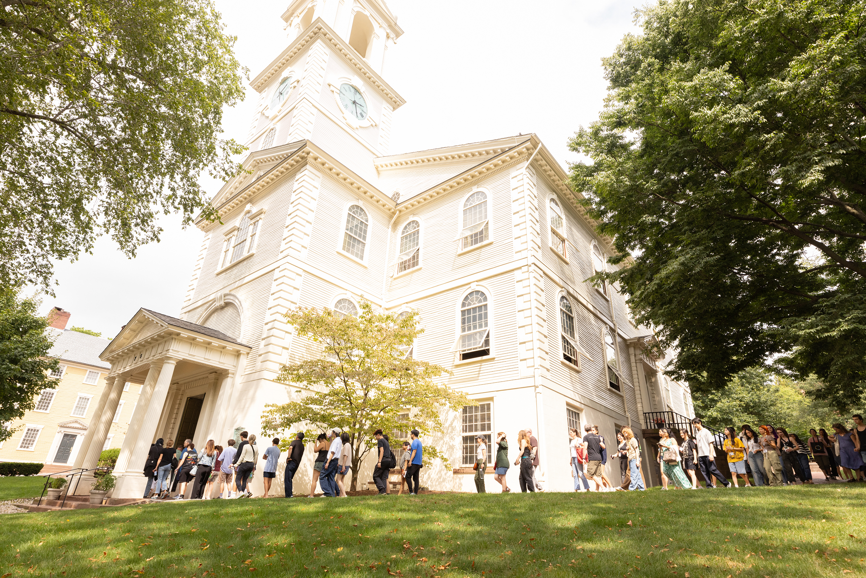 students and their families entering the First Baptist Church