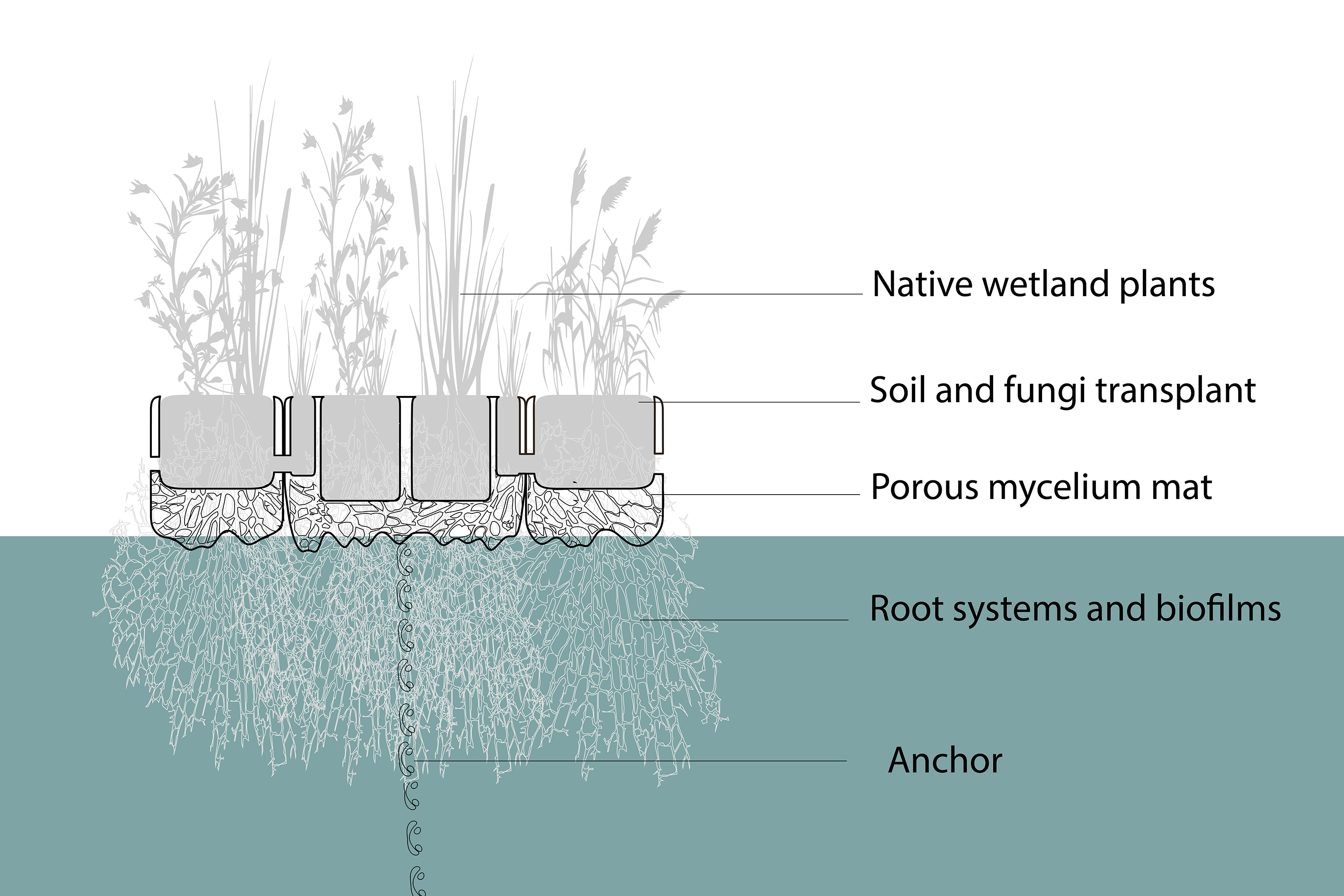 a rendering showing the parts of each biopod