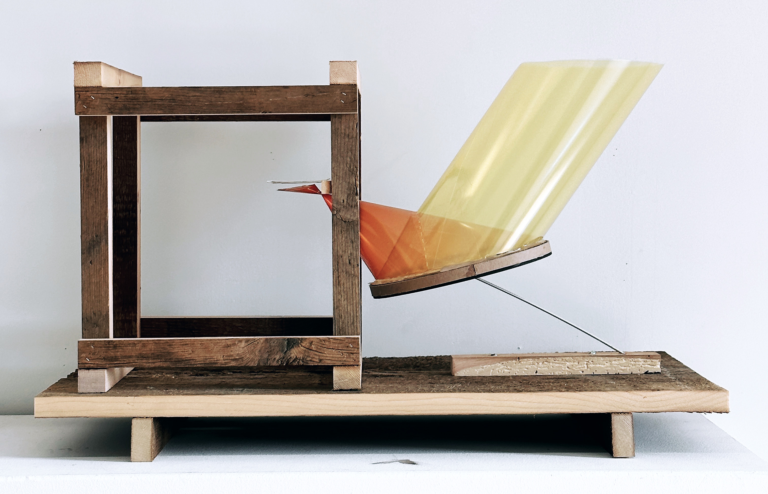 a wooden model of the type of solar reflector invented by Scheffler