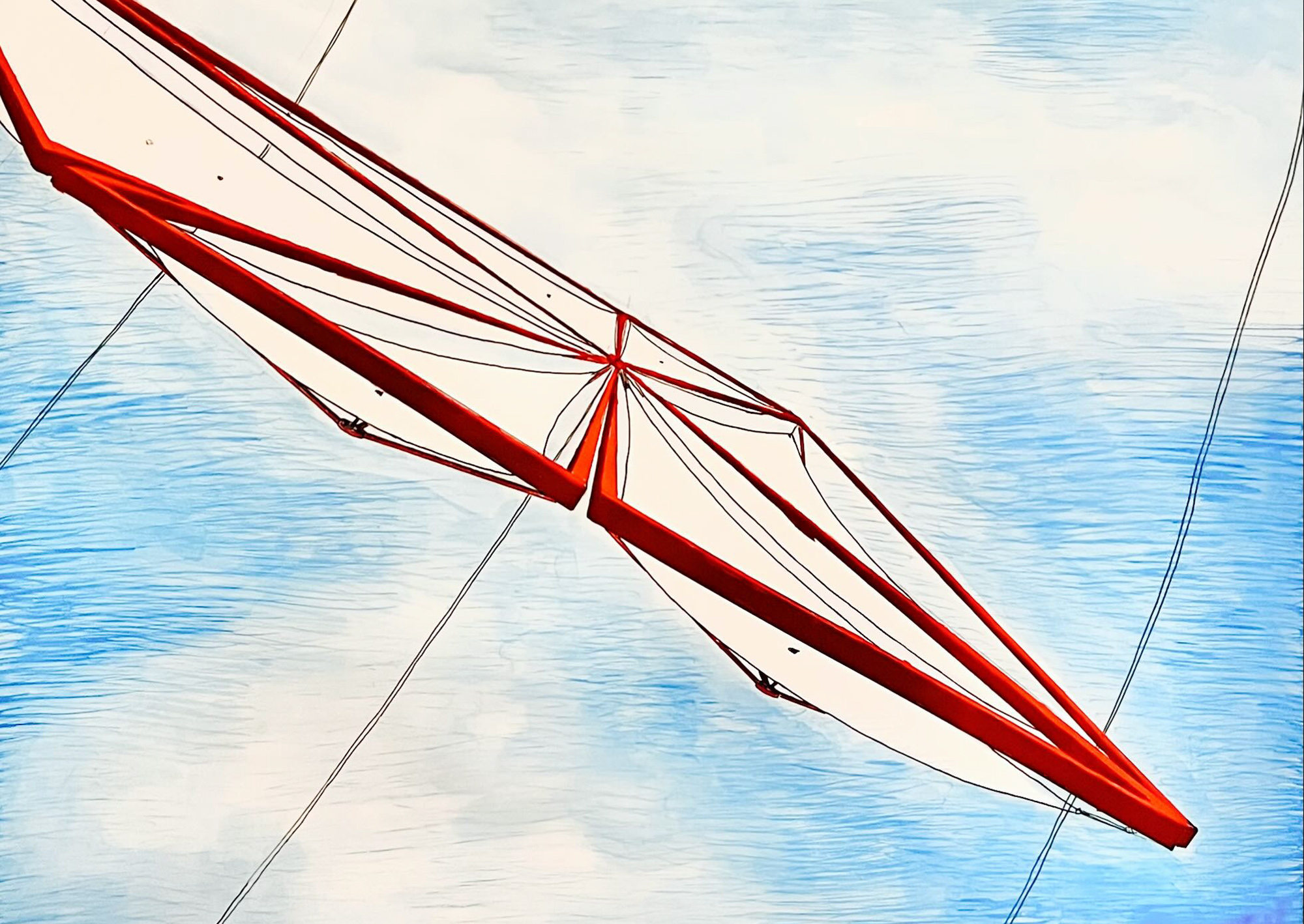 illustration of a red solar kite against a blue sky