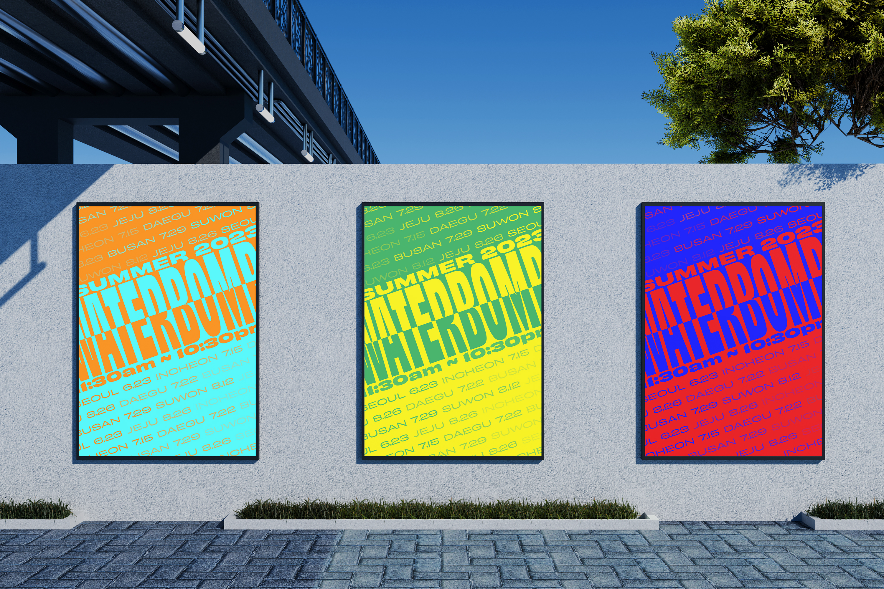 mockup of poster series for South Korean Waterbomb festival