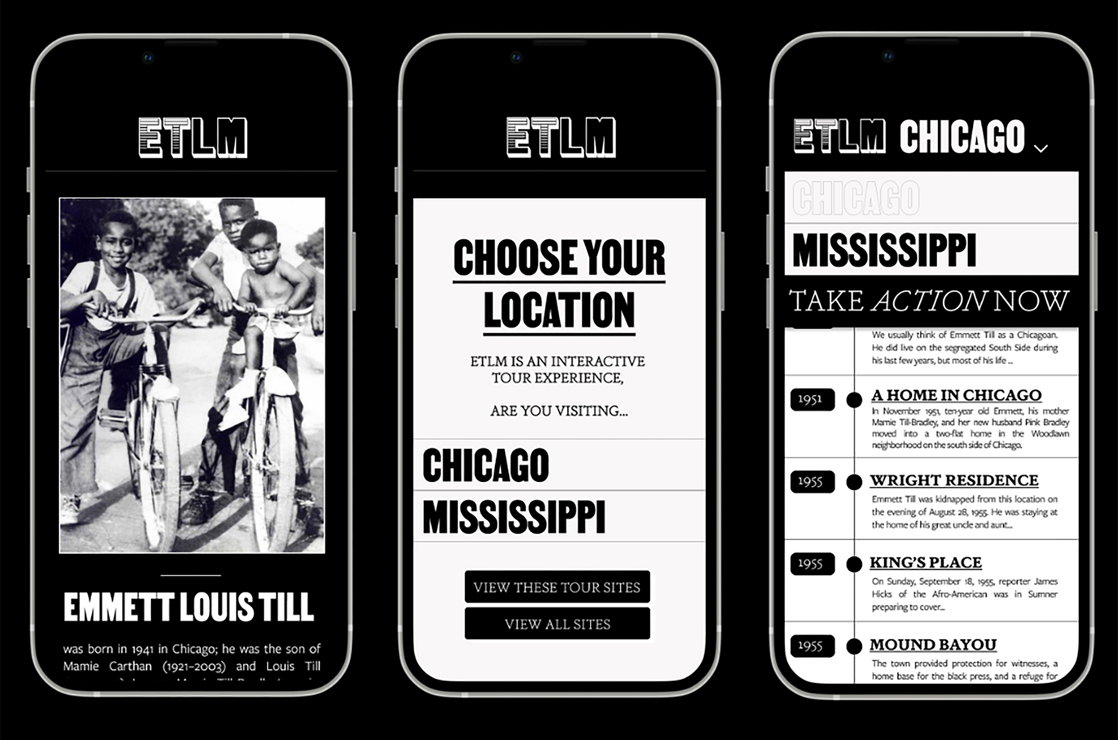 Emmet Till project draft designs for mobile app