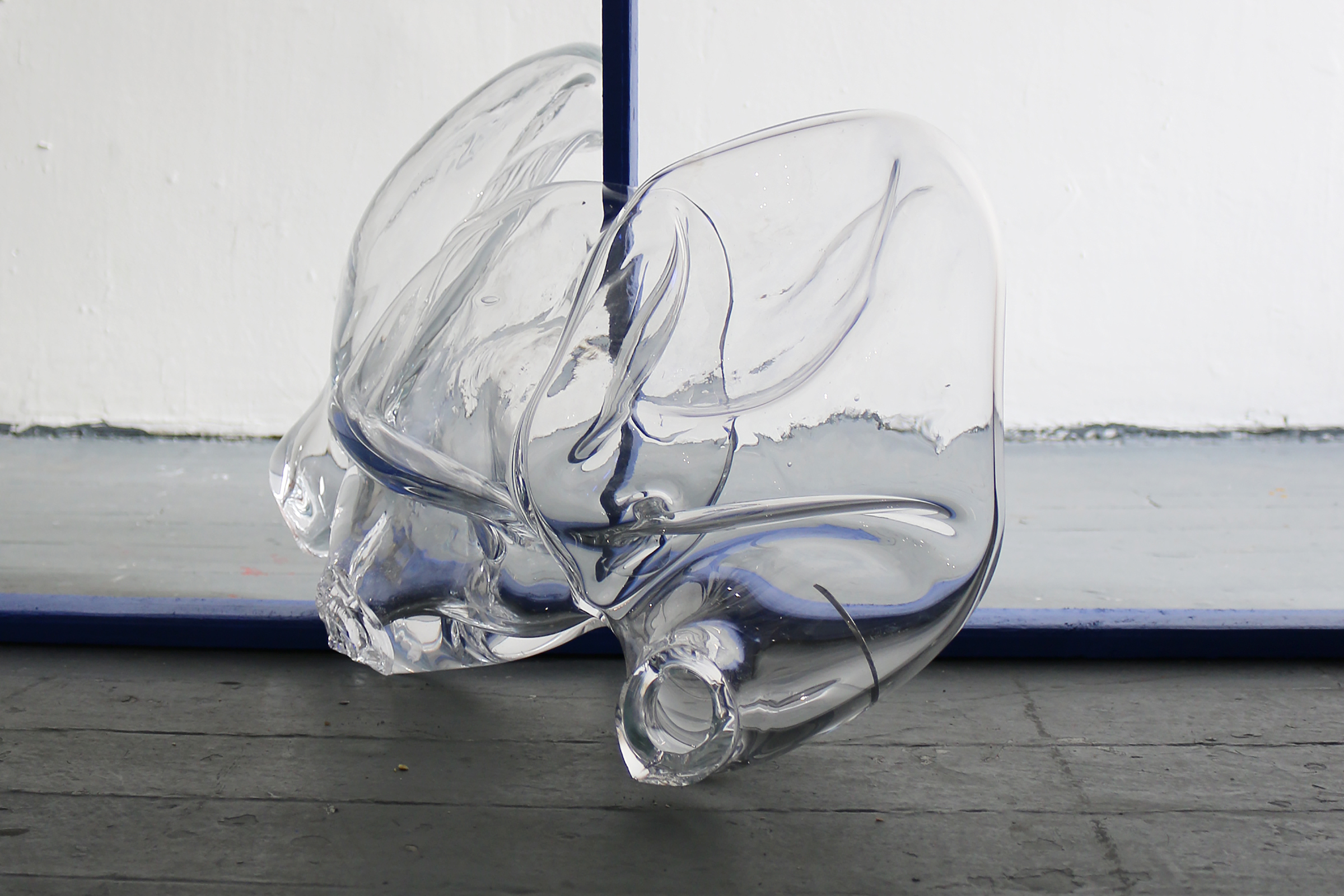 abstract sculpture in clear glass