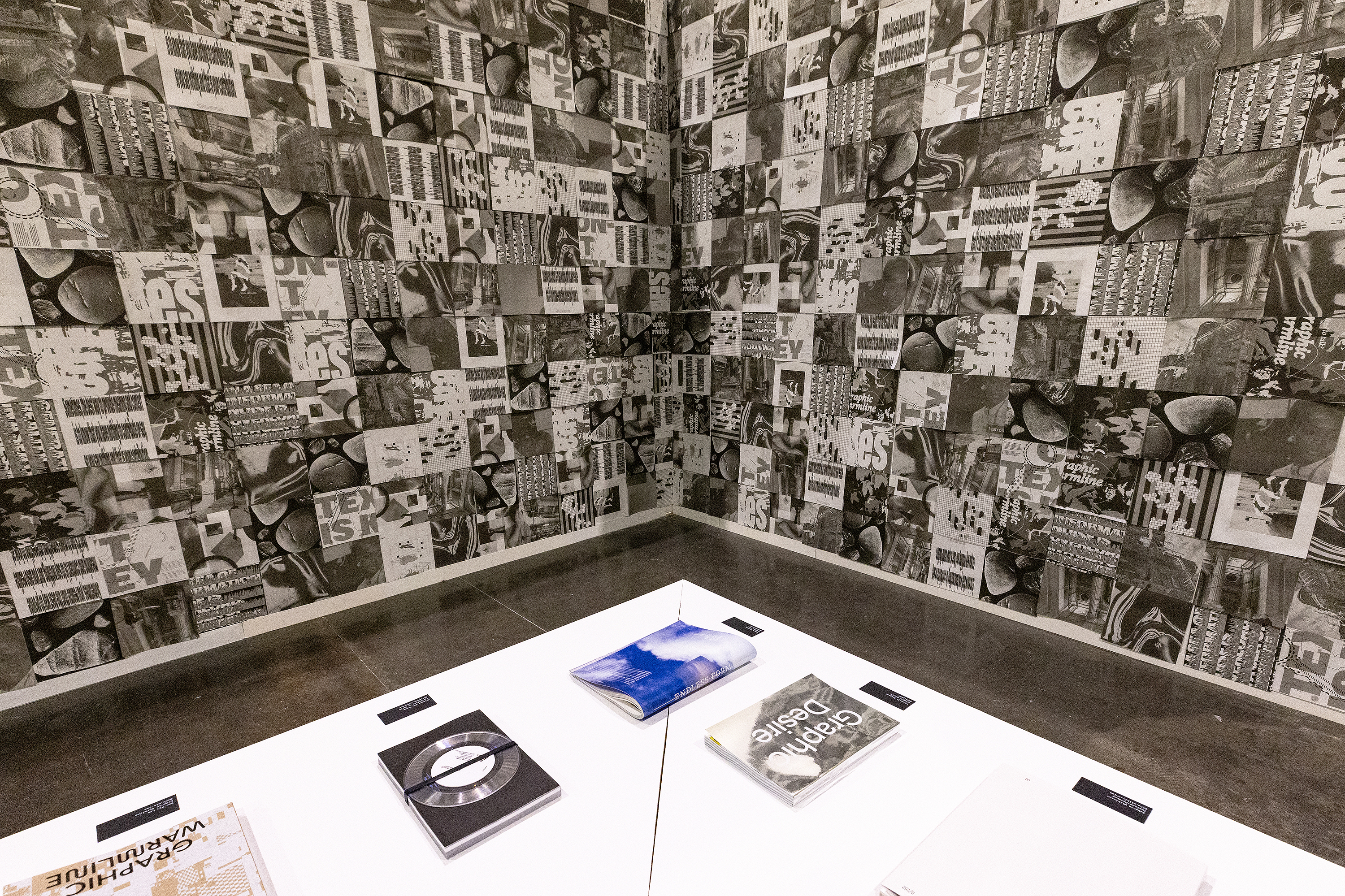 Graphic Design department's collaborative black-and-white display