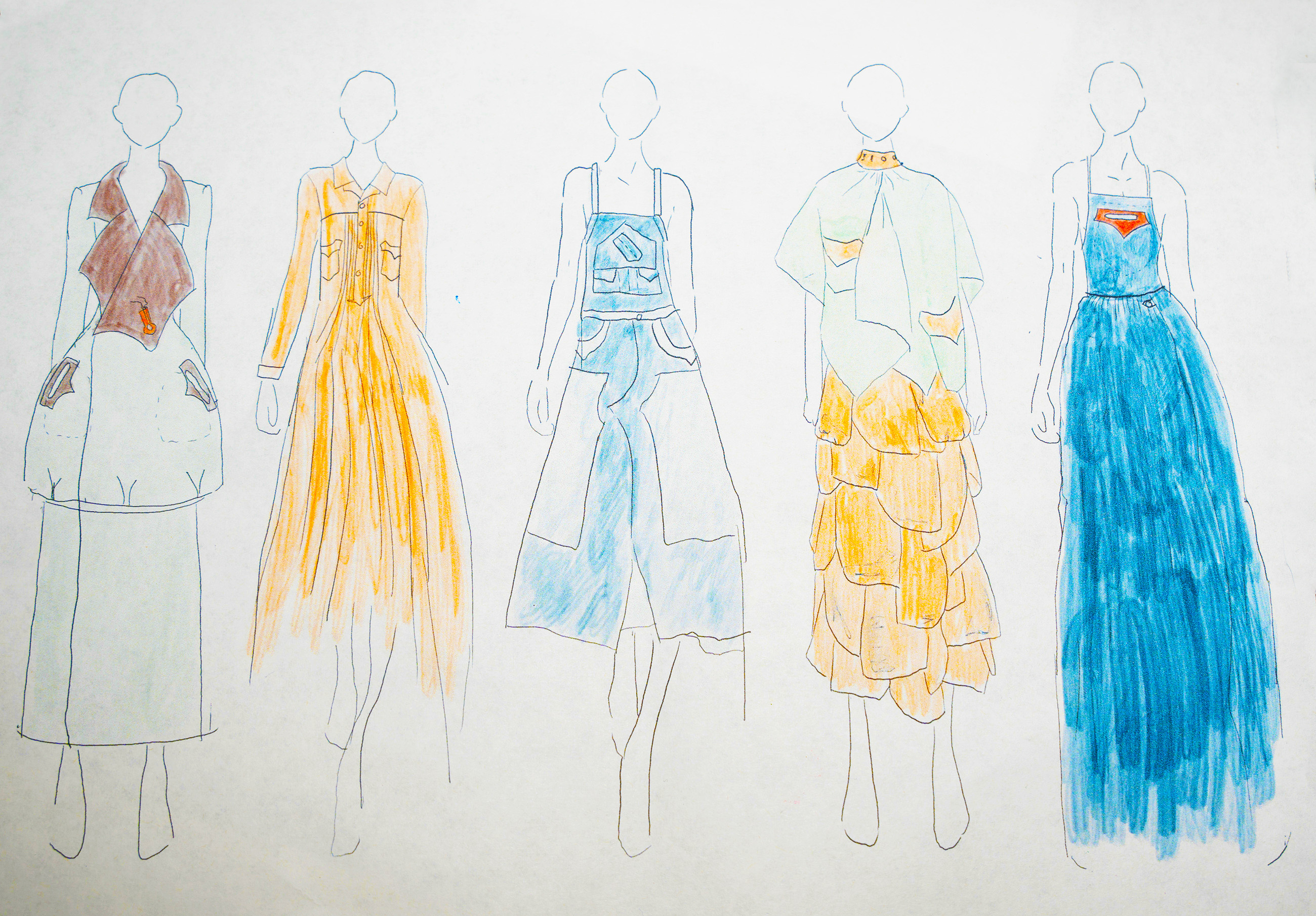 sketches of Hawk's five looks