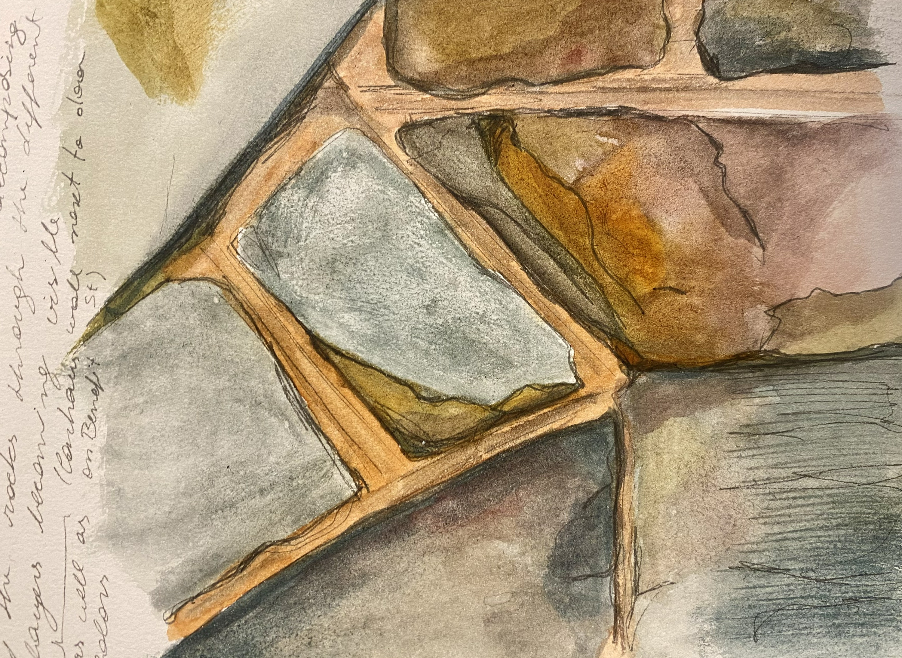 student sketch of stone foundation of a RISD building