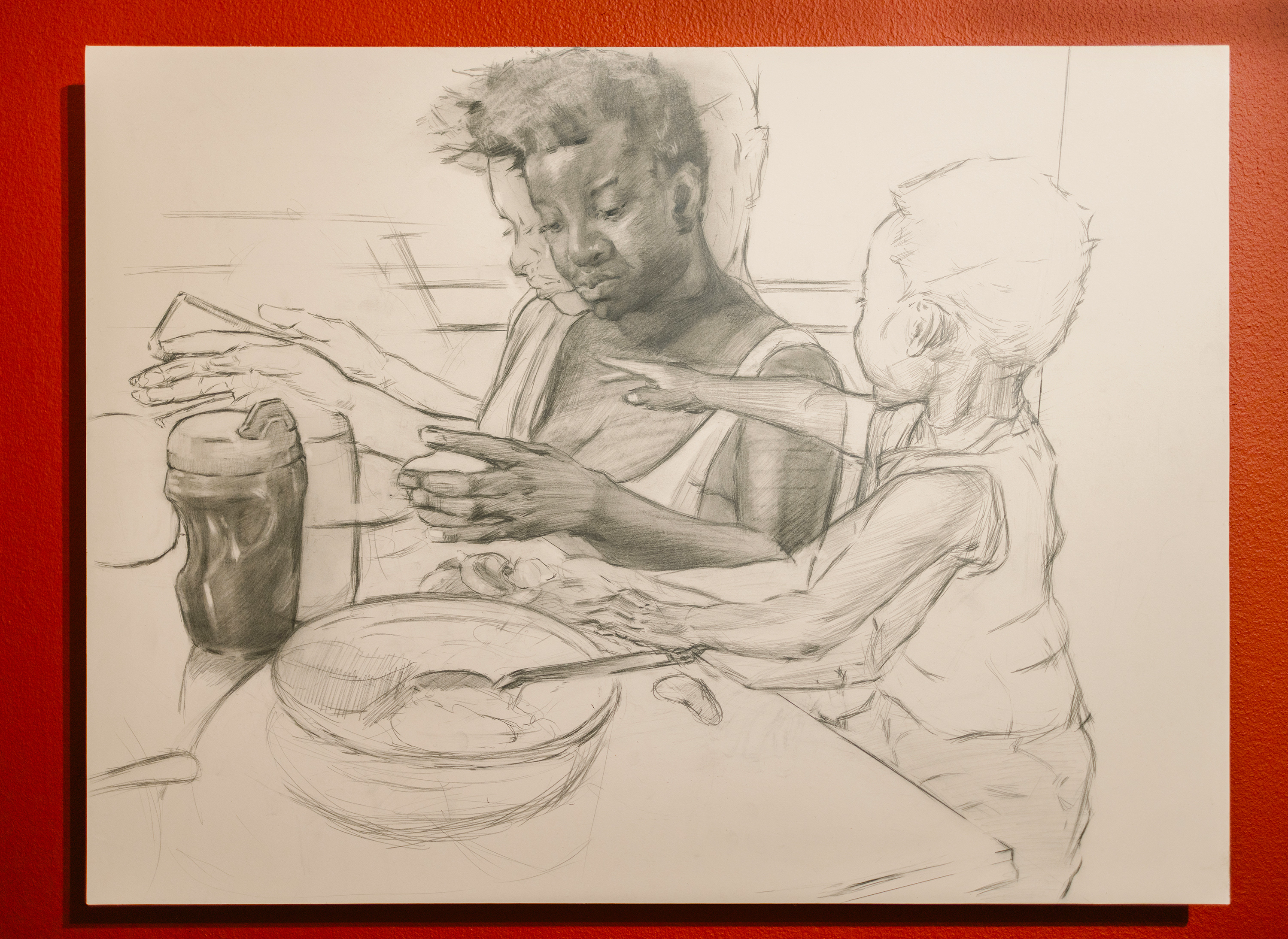 sketch of a busy mother and her child
