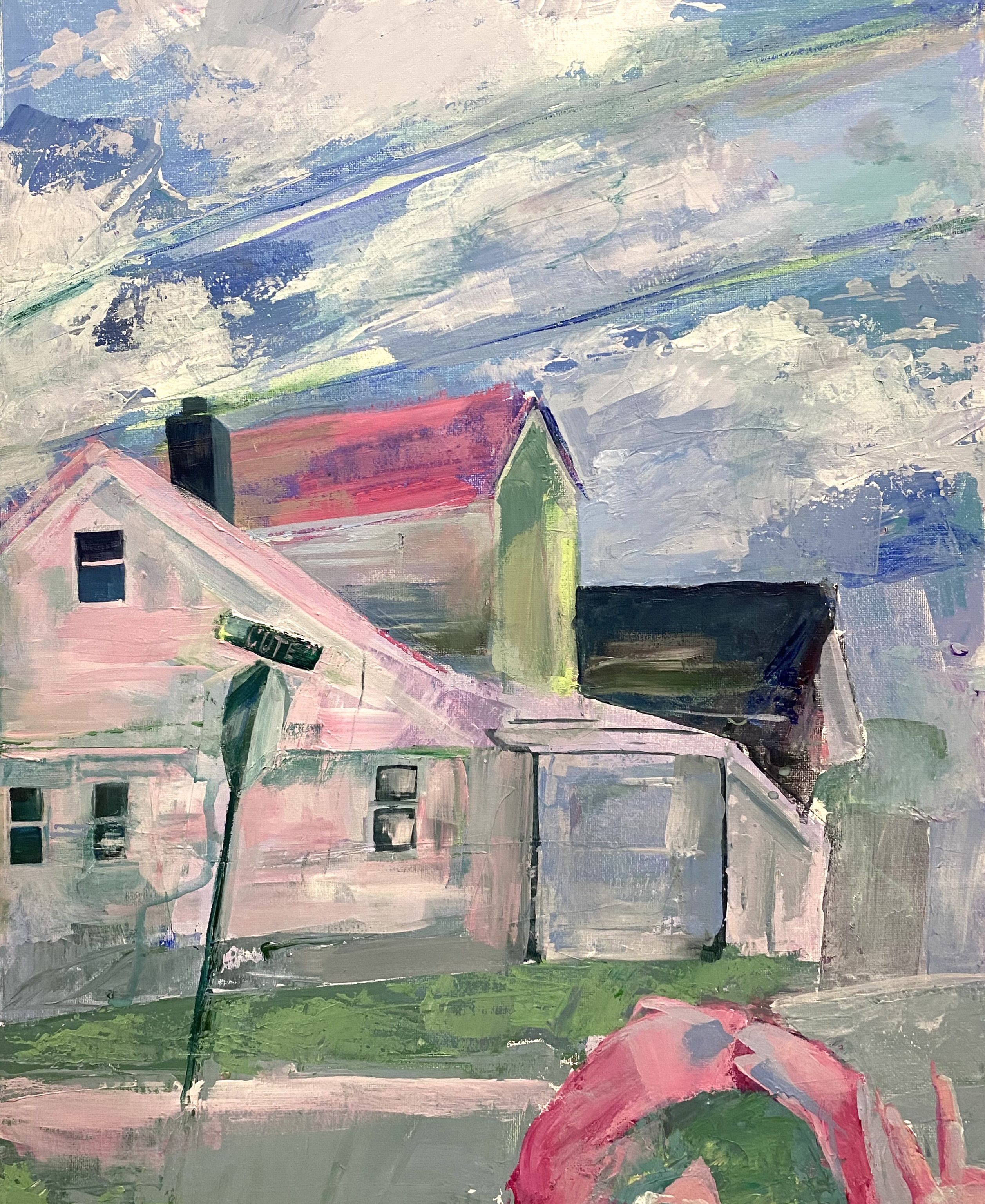 oil painting of a house in pastel shades