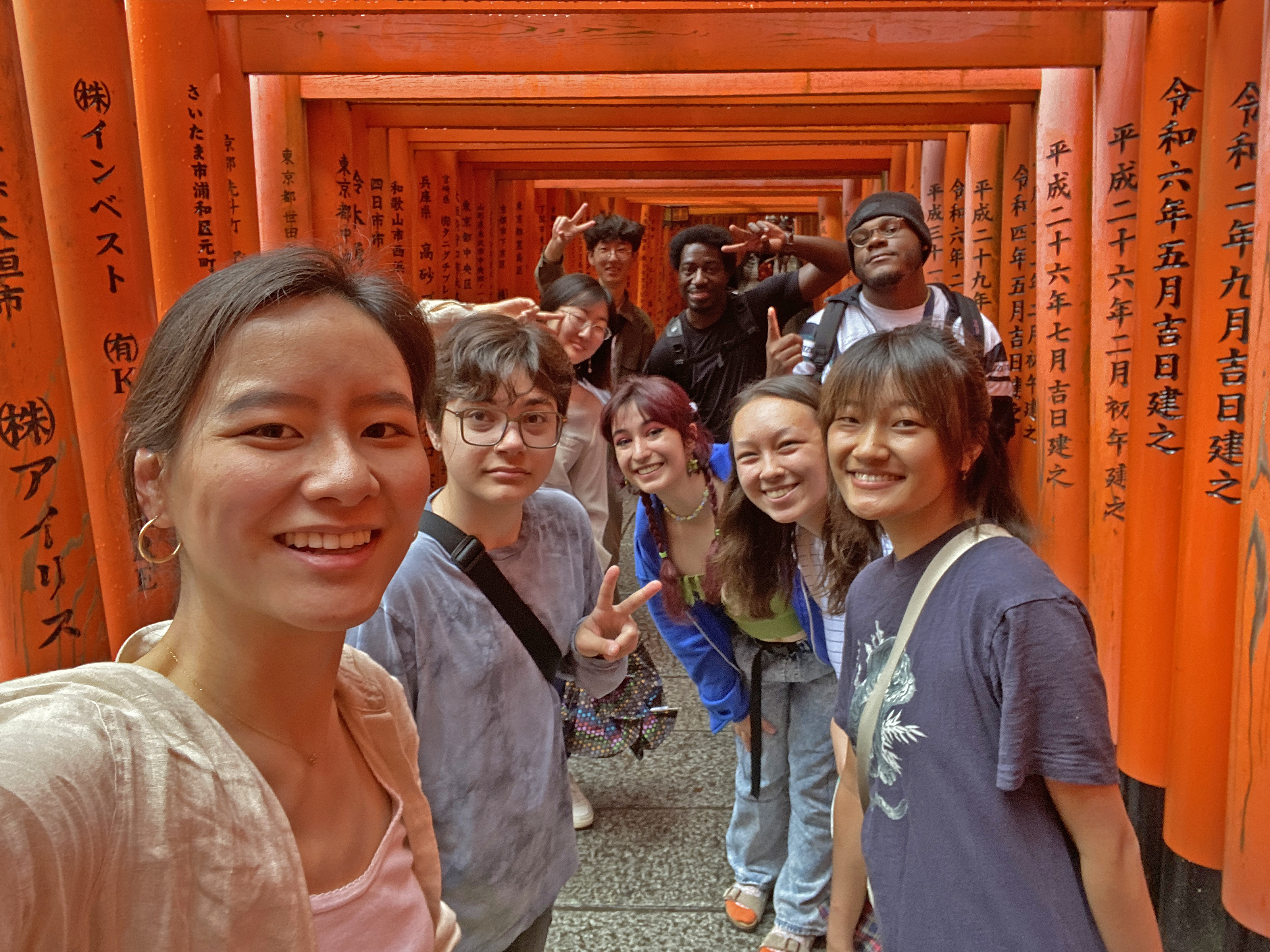 students pause for a selfie in Japan
