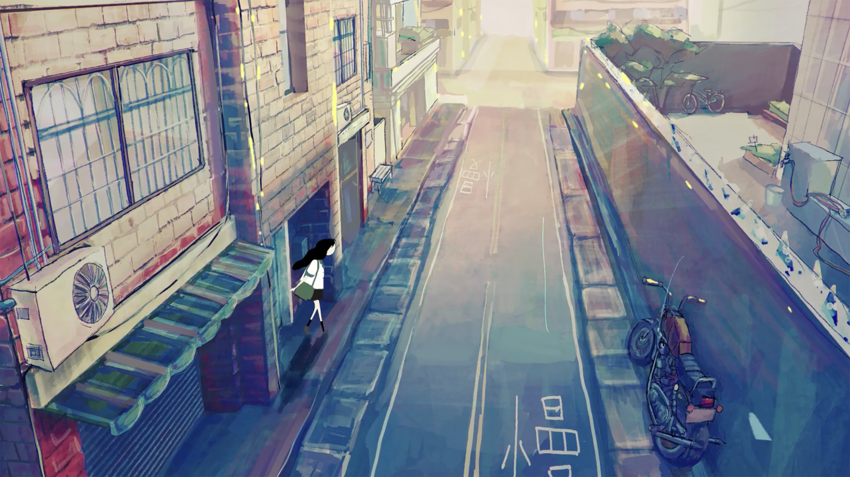a girl steps out onto a lonely city street