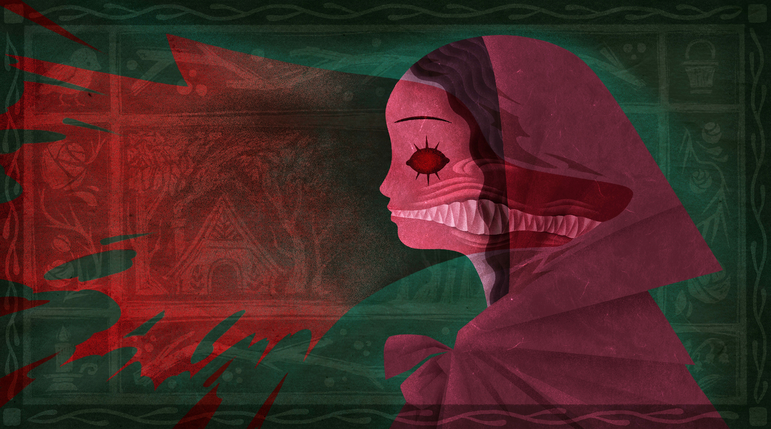 twist on Little Red Riding Hood with the wolf inside the girl
