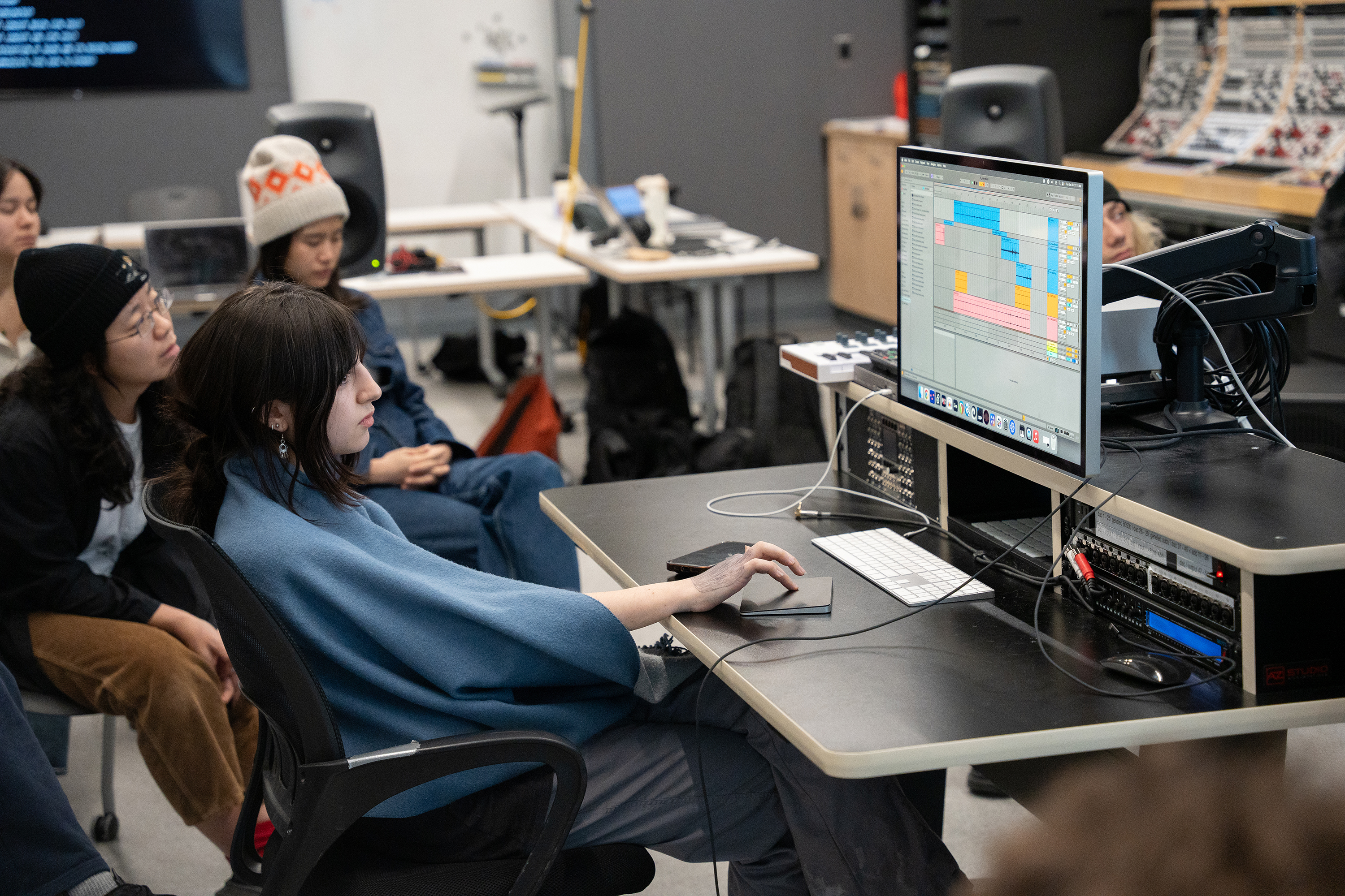 a student plays back her audio composition in RISD's SRST