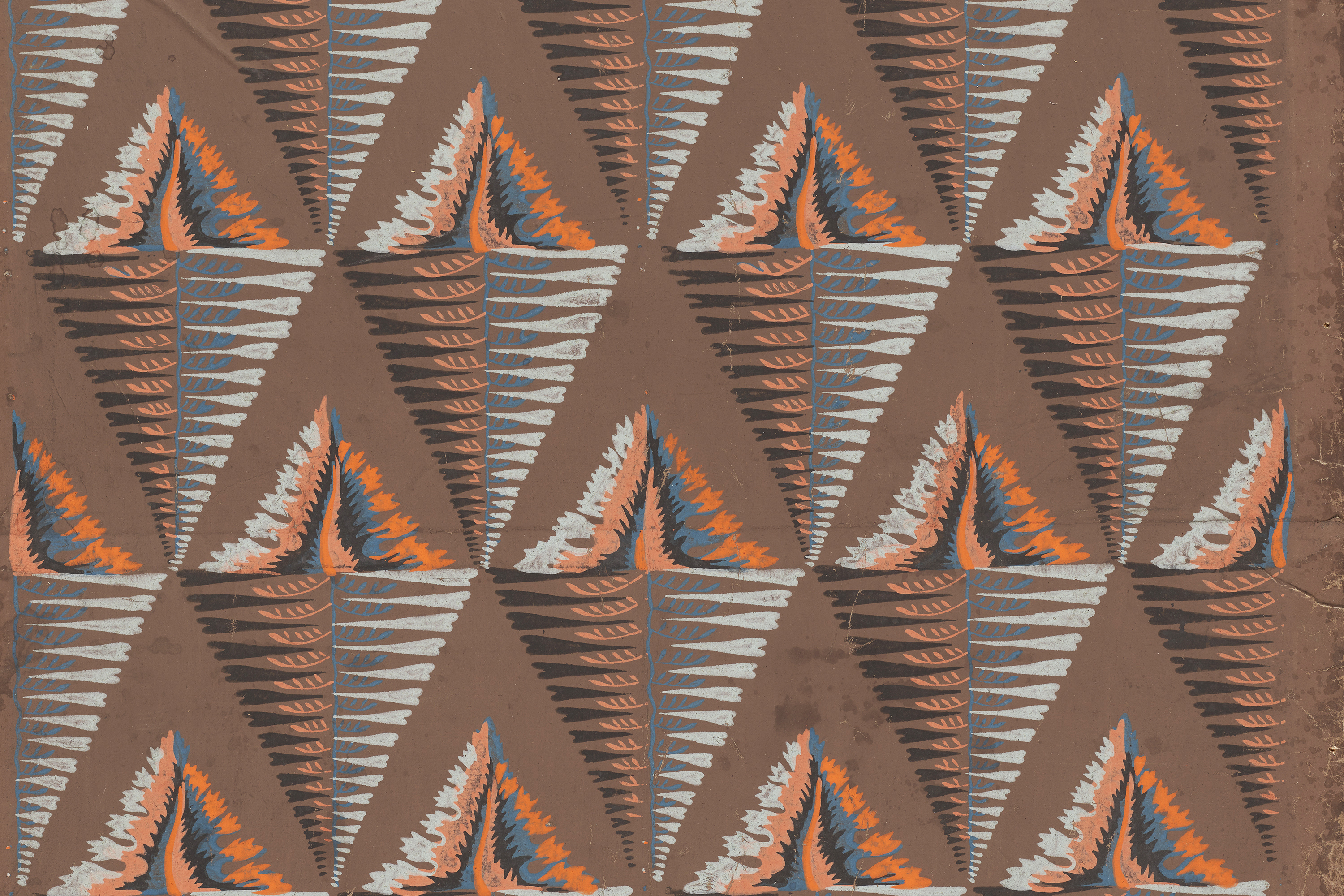 original brown and orange wallpaper reproduced for exhibition