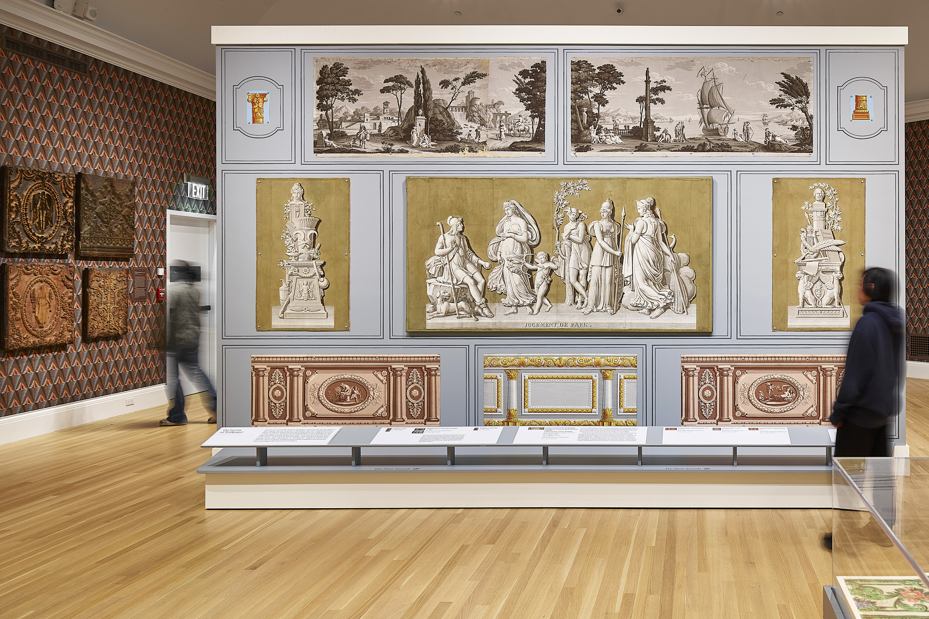 assemblage of wallpapers in the exhibition
