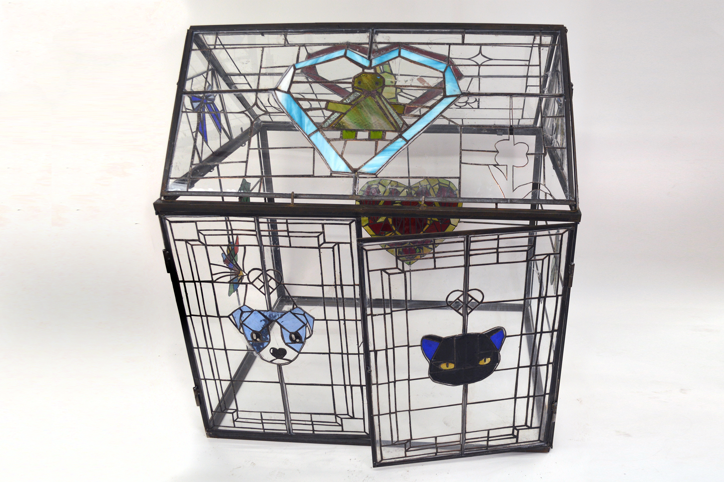 glass house with colored panels