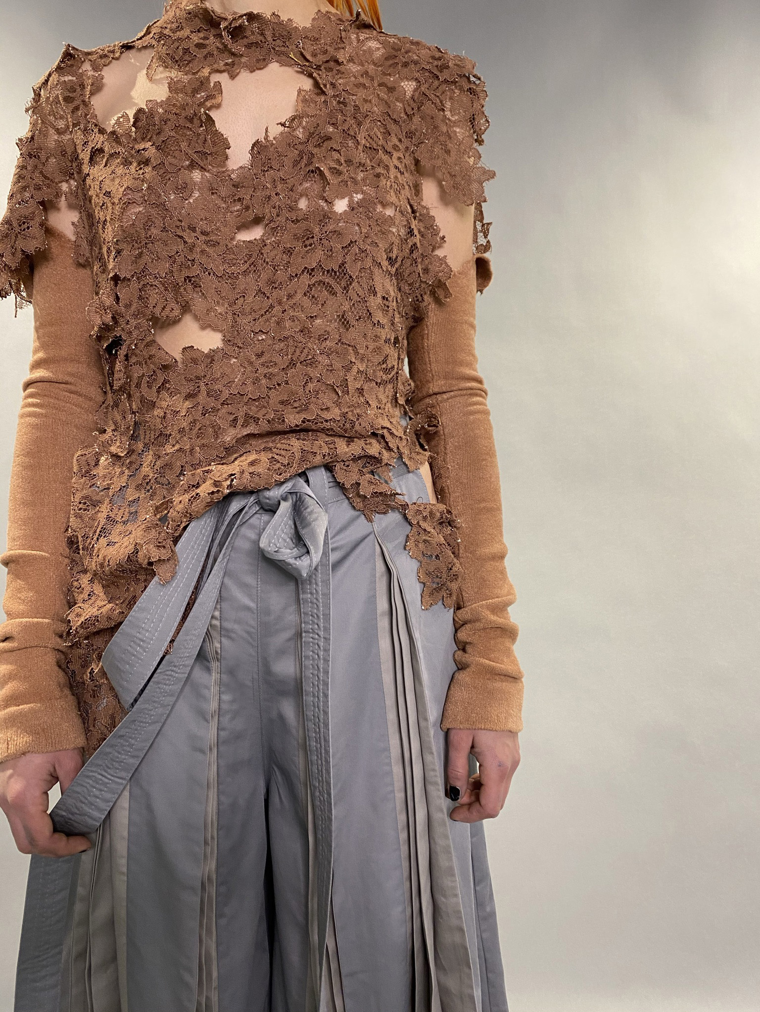 detail of lacy ensemble for women