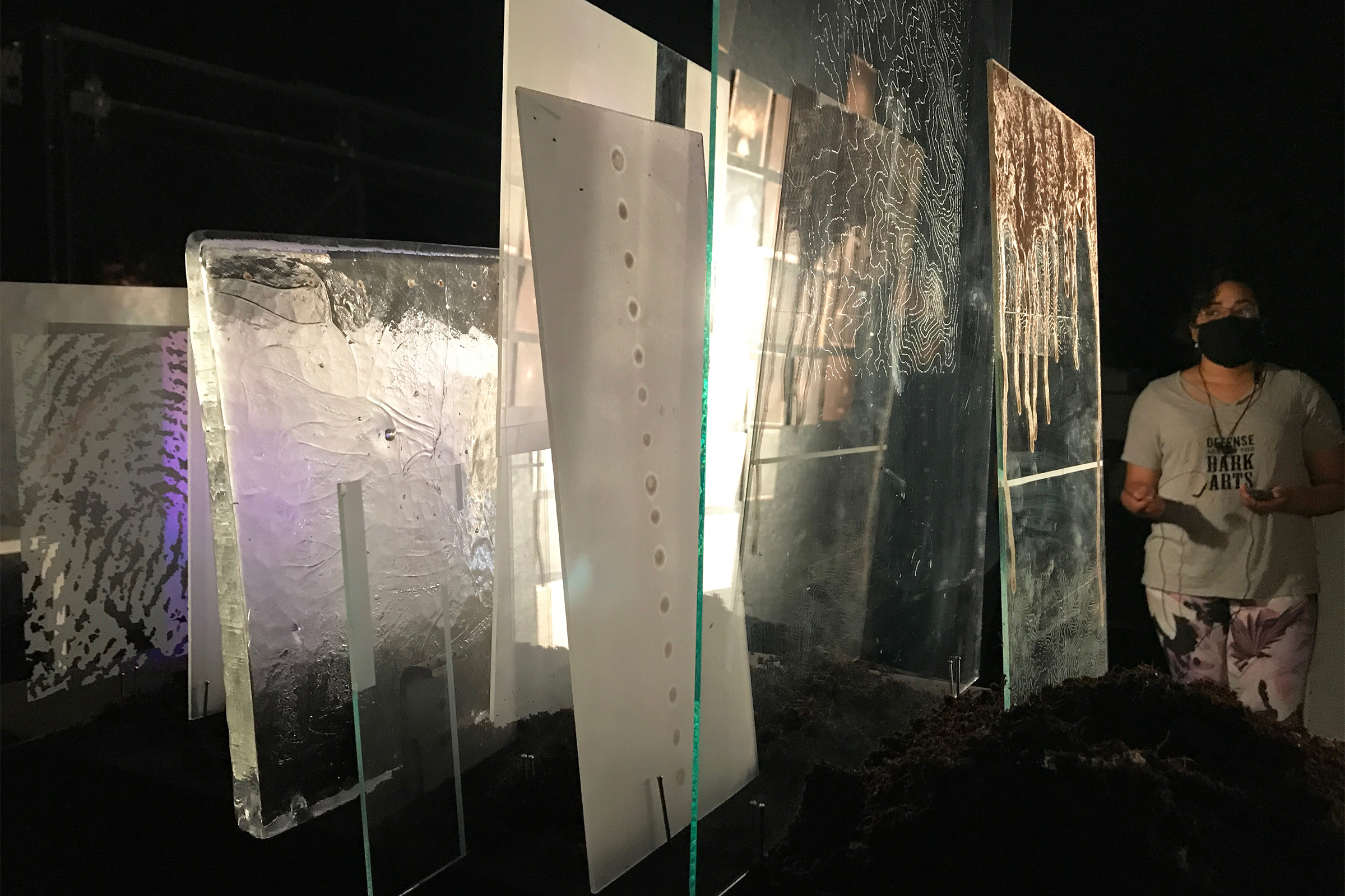 huge slabs of clear glass in a row