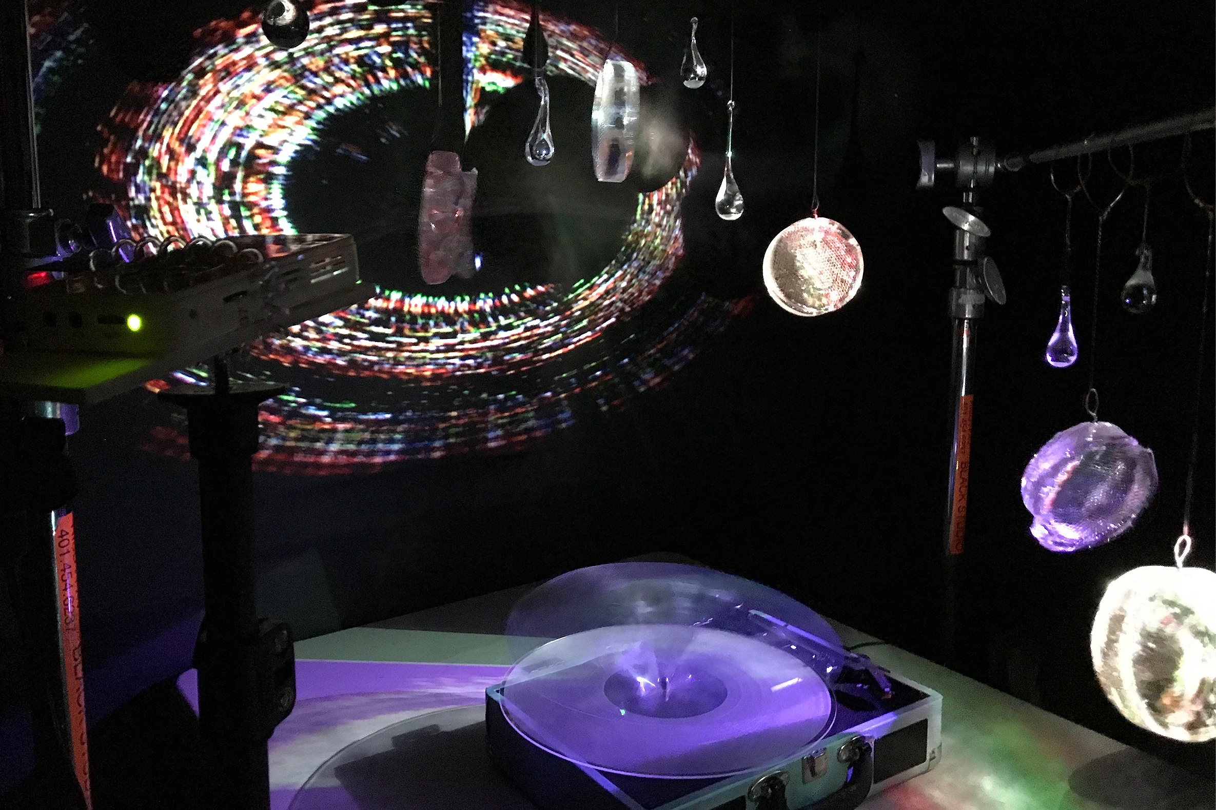clear and purple balls of glass create mesmerizing effect