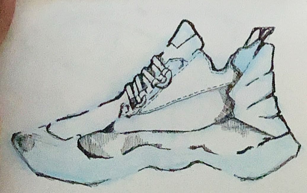 A sketch of a shoe, for Recycled Model #01, by Dorian Epps 21 ID