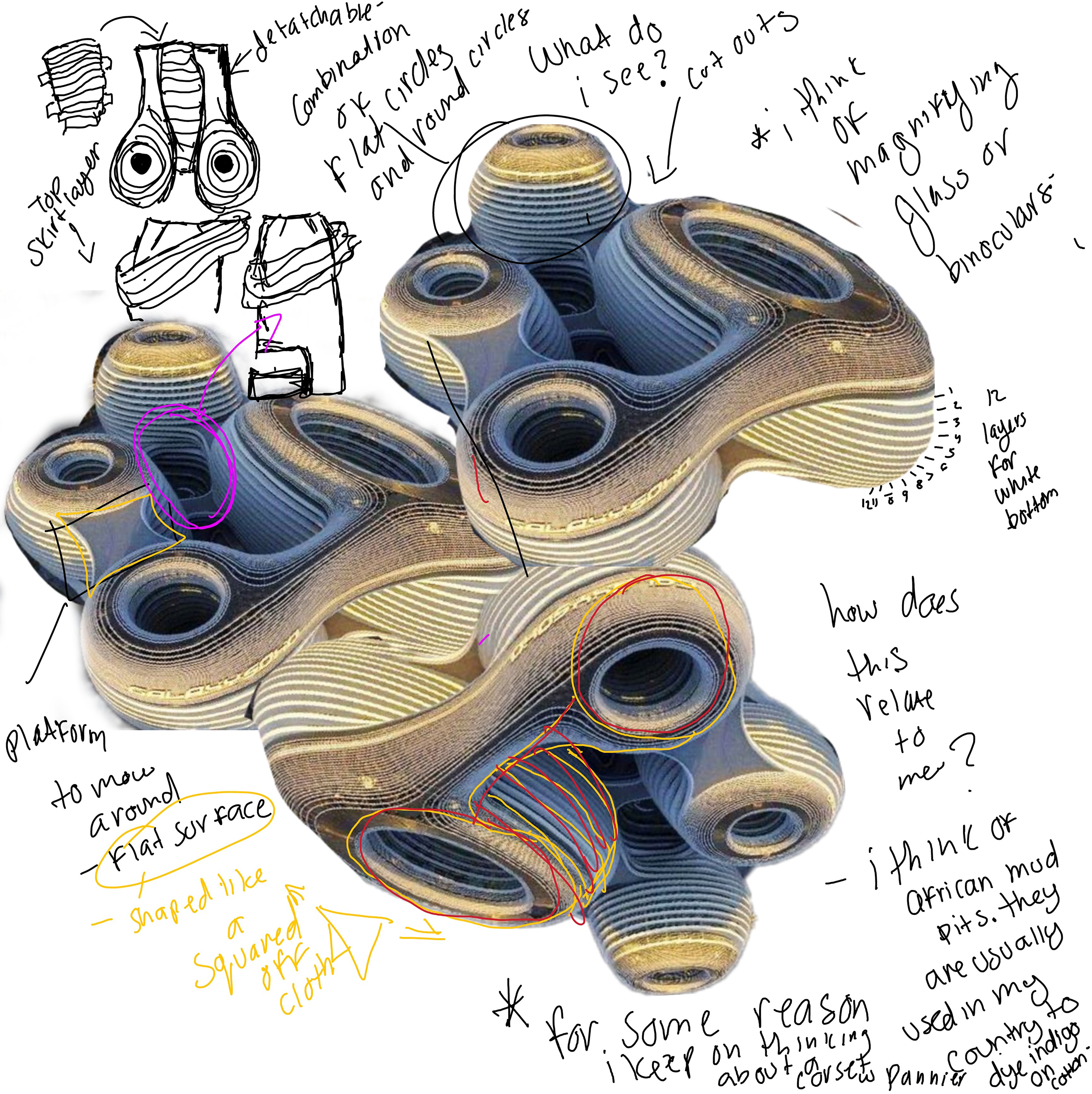 design with notes scrawled in the margins