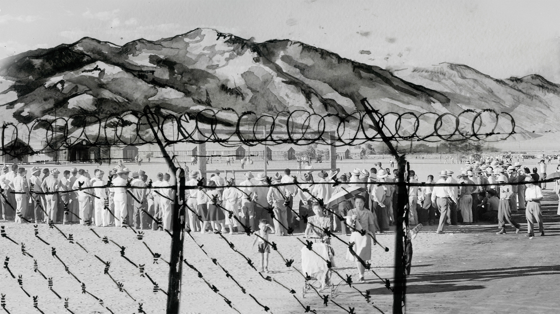 mixed media image of a internment camp
