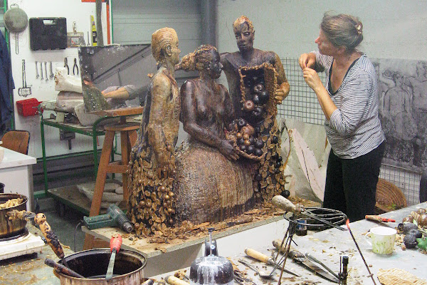 Allison Newsome MFA 83 CR at work in her studio
