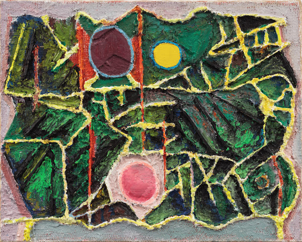 Untitled (2019, oil, wood and paper pulp on canvas) by Yevgeniya Baras