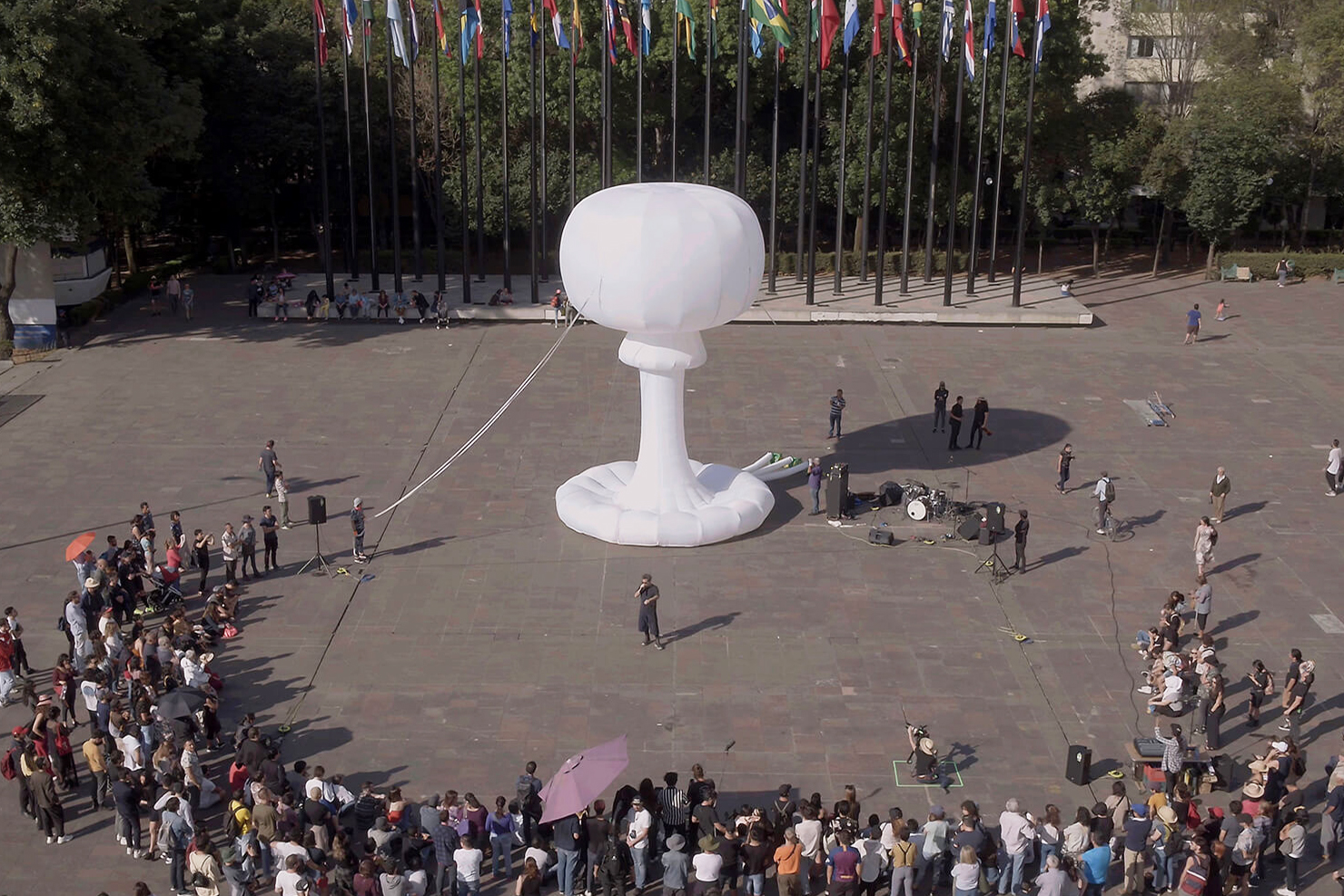 40-foot inflatable mushroom cloud conceived during a 2018 workshop at RISD