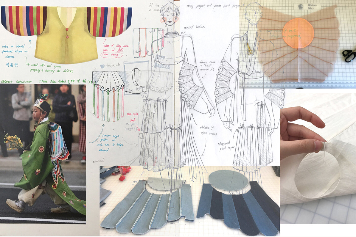 A page from Ying Bonny Cai BRDD 18 AP's sketchbook highlights a project inspired by traditional Korean children’s jackets