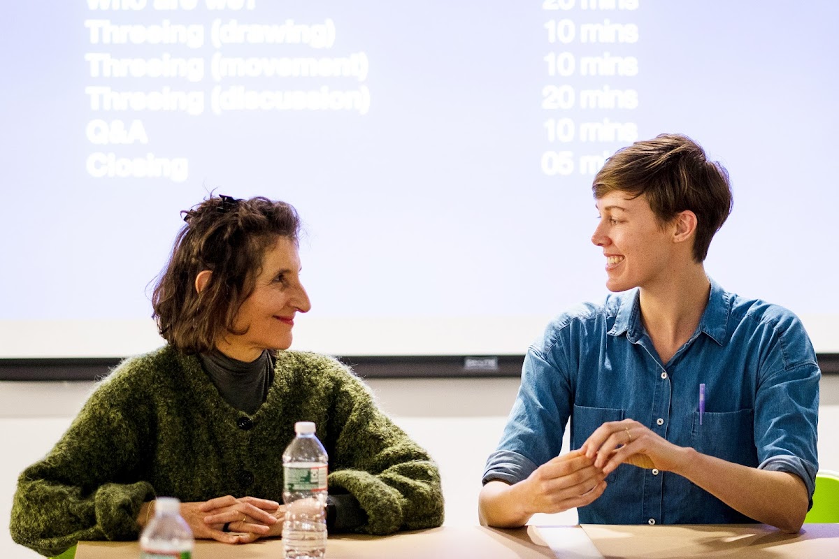 Visiting scholars Susan Jahoda and Caroline Woolard led a series of nonverbal “threeing” exercises