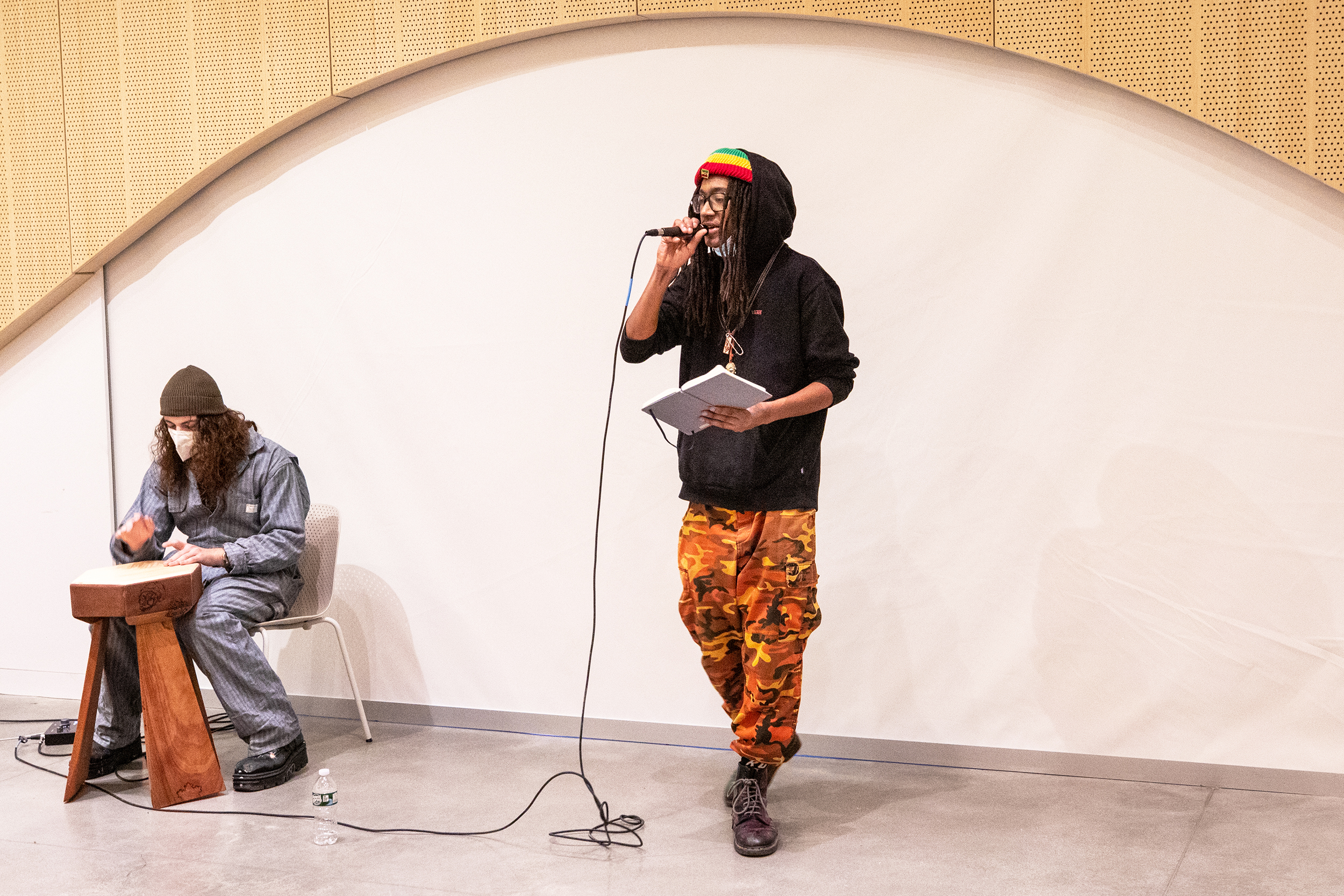 Furniture Design student raps to accompaniment of handmade drum