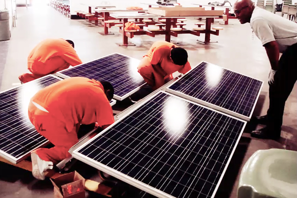 People working on solar panels