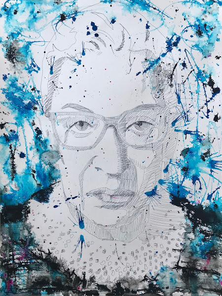 John Sebelius 06 IL pen and undiluted watercolor ink portrait of Ruth Bader Ginsburg