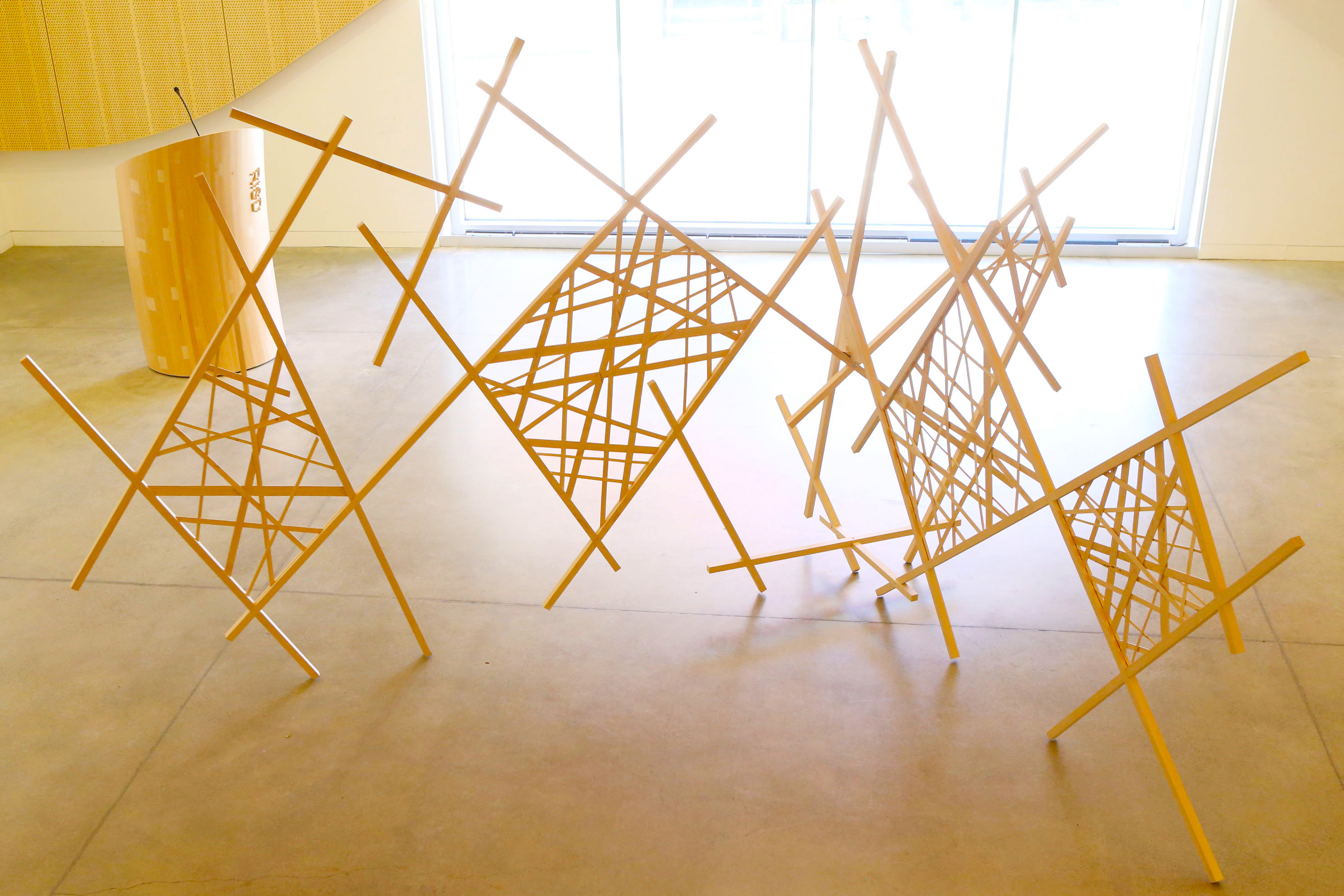 blond wood room divider