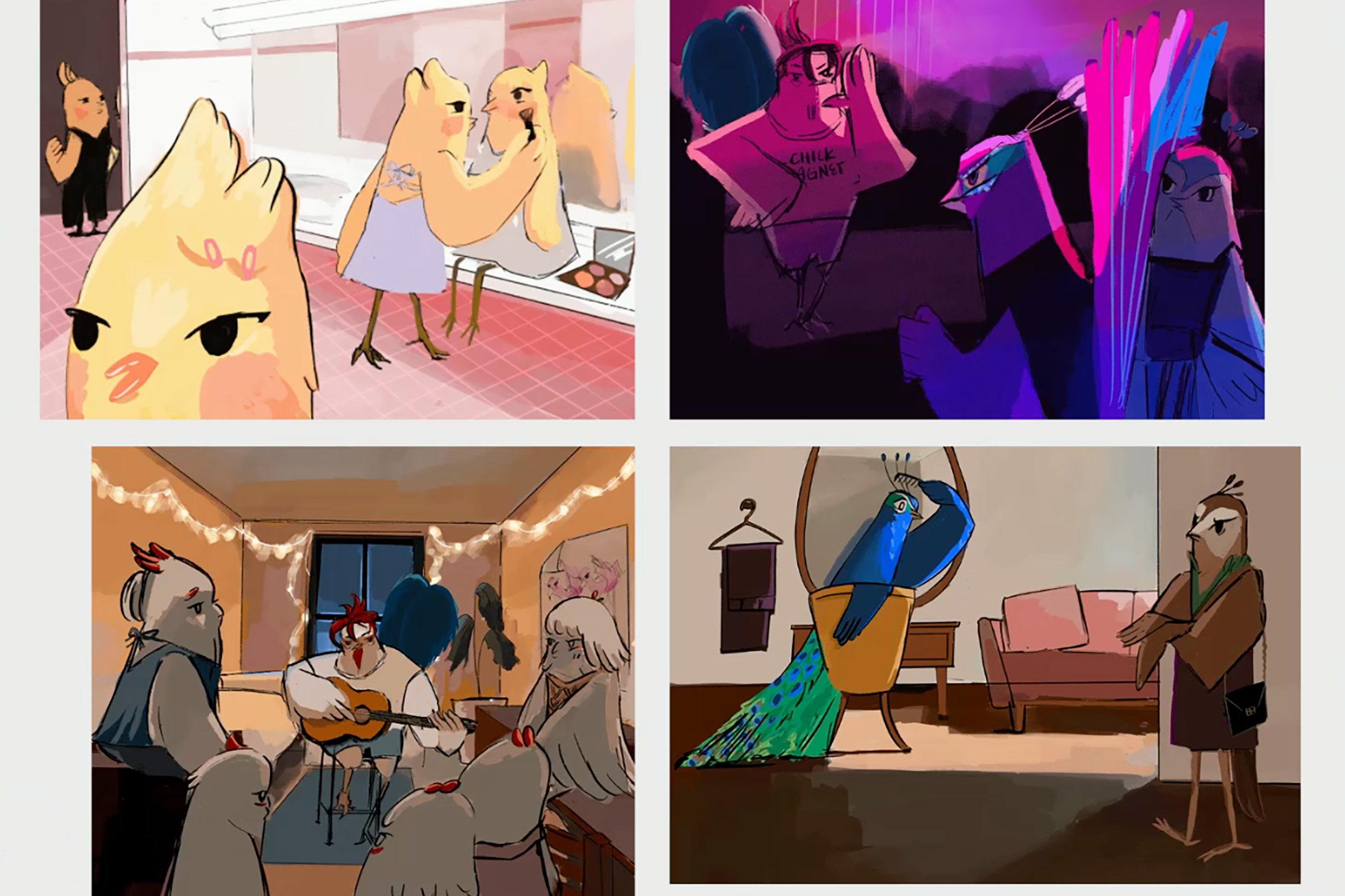 Playful illustrations of birds acting like humans by Joanne Han BRDD 22 IL