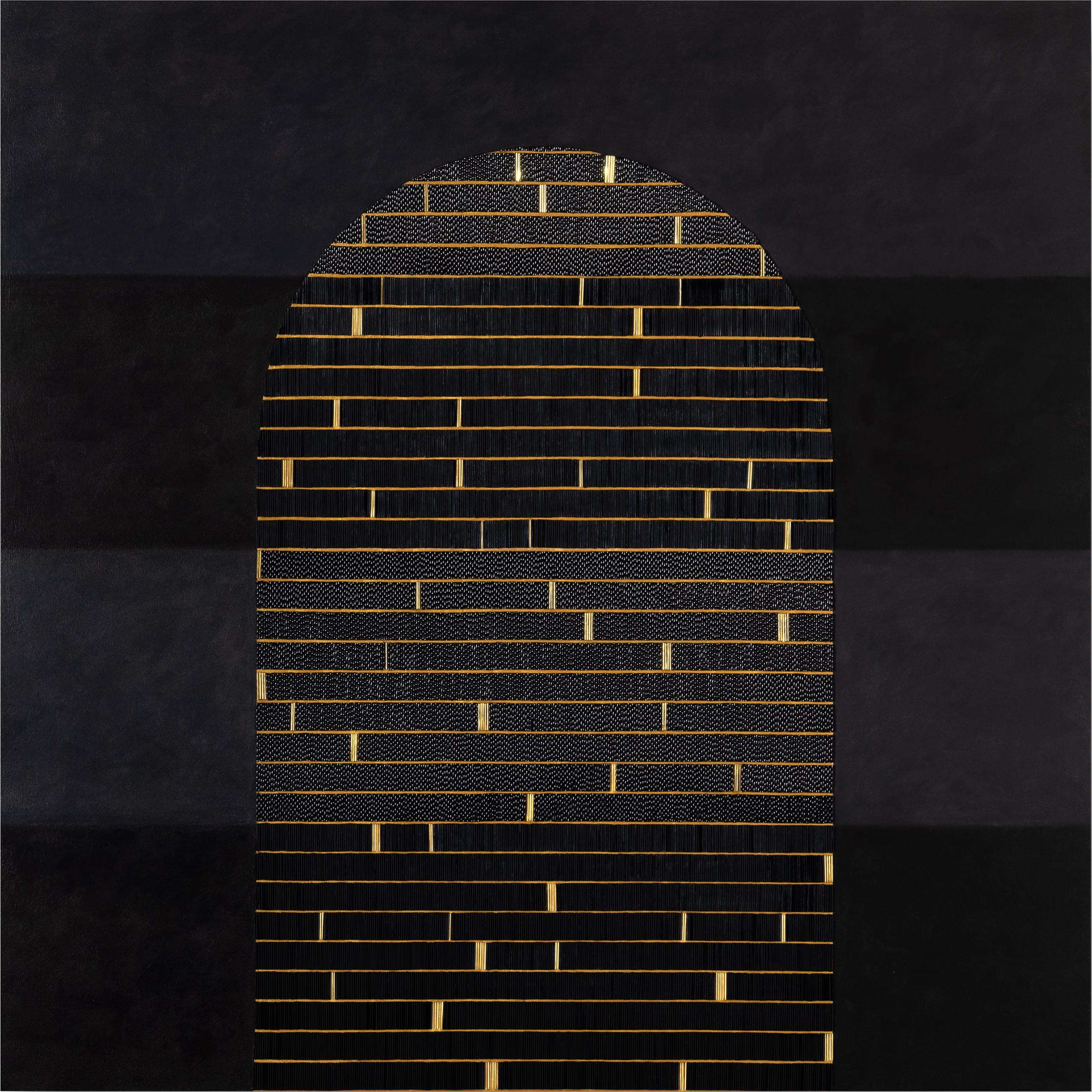 White Hawk's Untited Black and Gold, a black and gold mixed media piece that draws on Indigenous and Lakota methods of abstraction