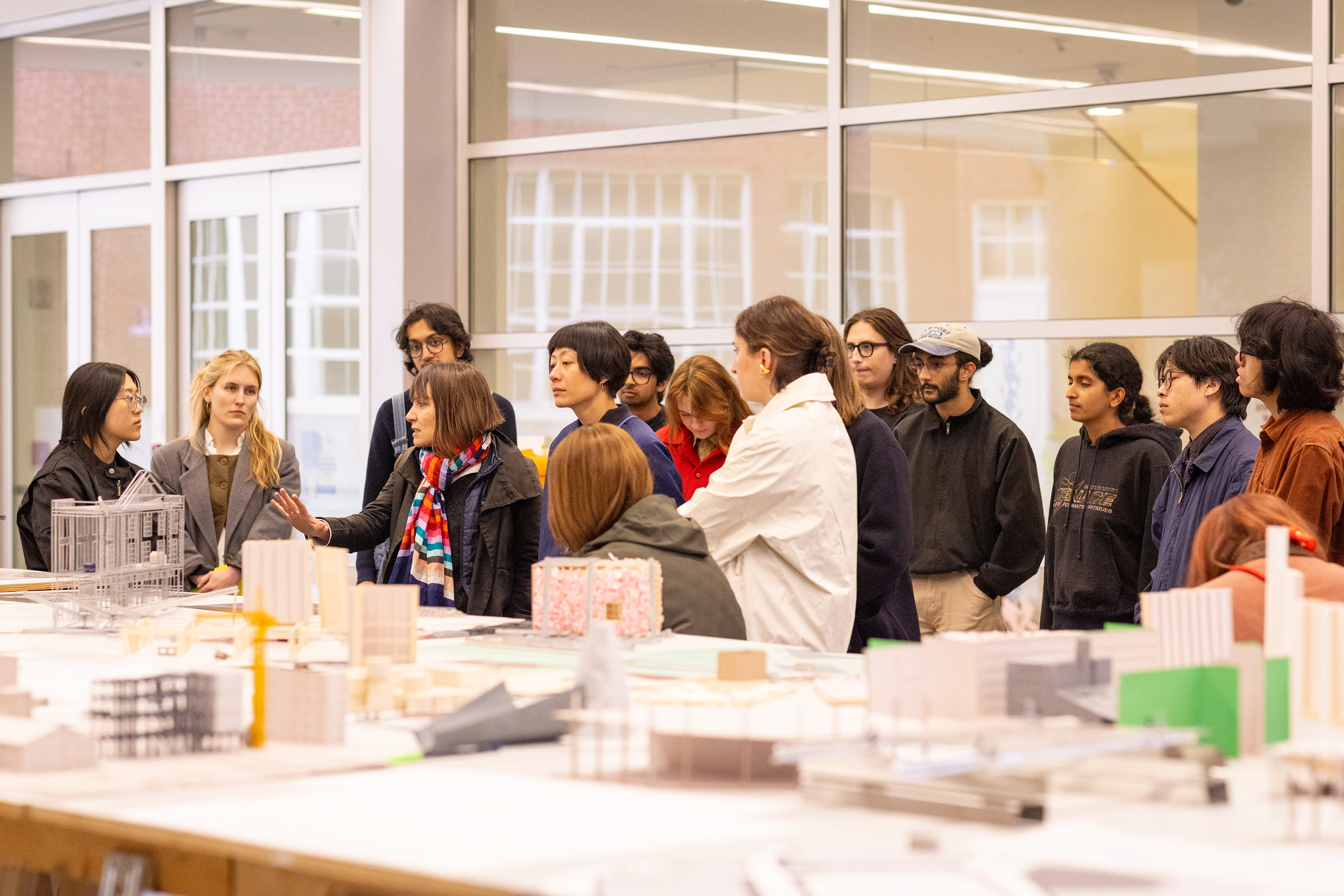 members of the Architecture department gather on Moore Terrace for spring crits