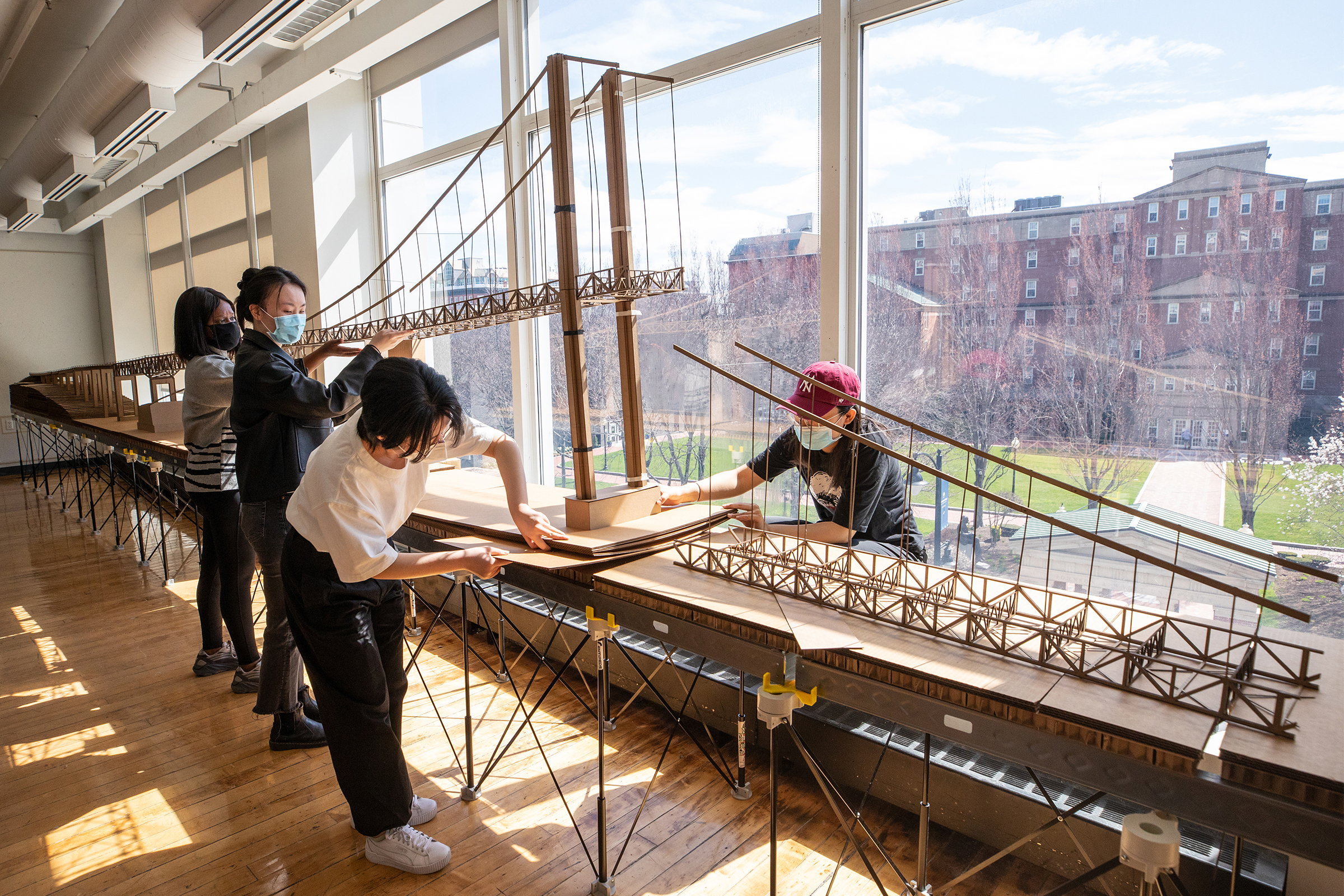 Interior Architecture students create a large model of the Pell Bridge
